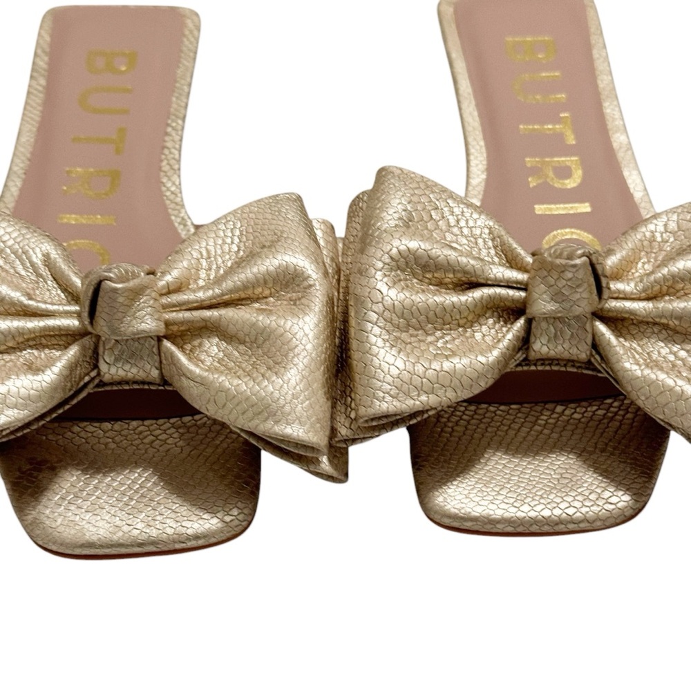 Butrich Irina Bow Metallic Gold Snakeskin Flat Sandal 5.5 - Picture 7 of 12